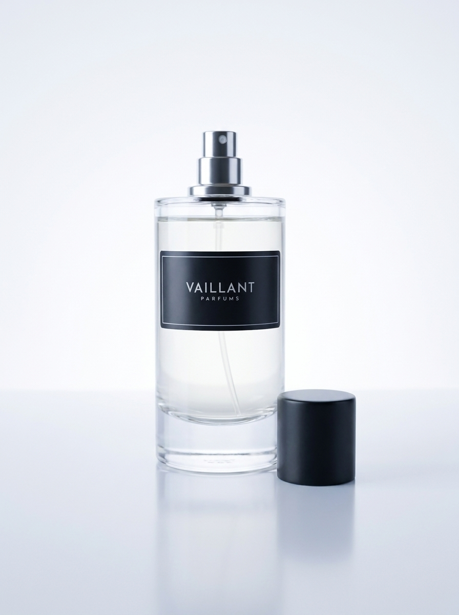 Flacon de l’eau de parfum Désir de Parfum Vaillant sur fond blanc